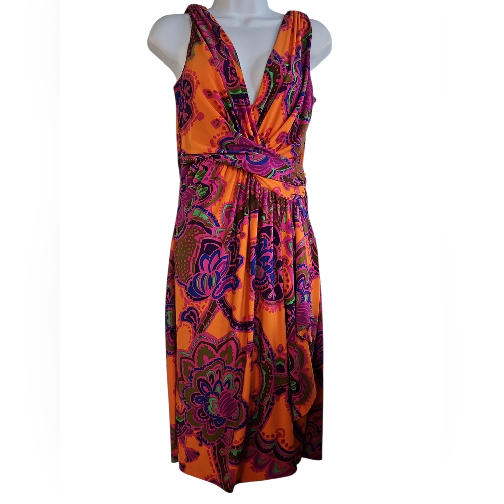 Ralph Lauren Plunge Neck Orange Multicolor Sundress